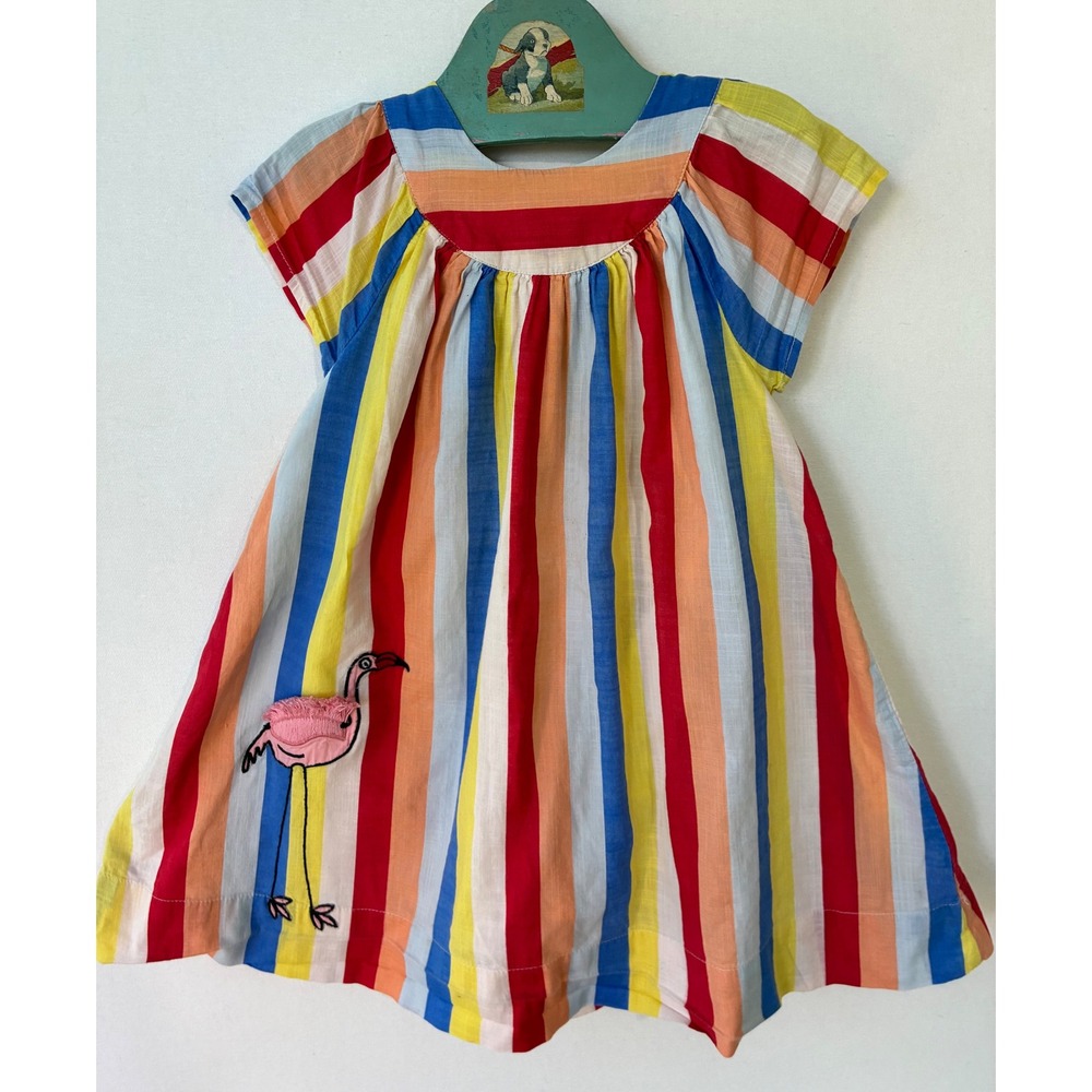 Next Striped Flamingo Embroidered Dress Girls 2-3Y Multi-Color